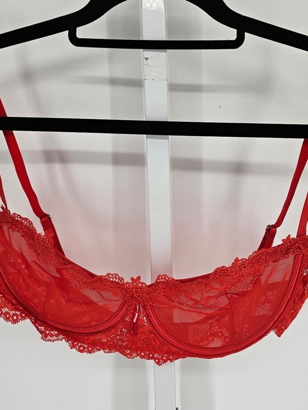 Vintage 1990s Womens Sz L Sexy Sheer Bra Red Mesh and Lace